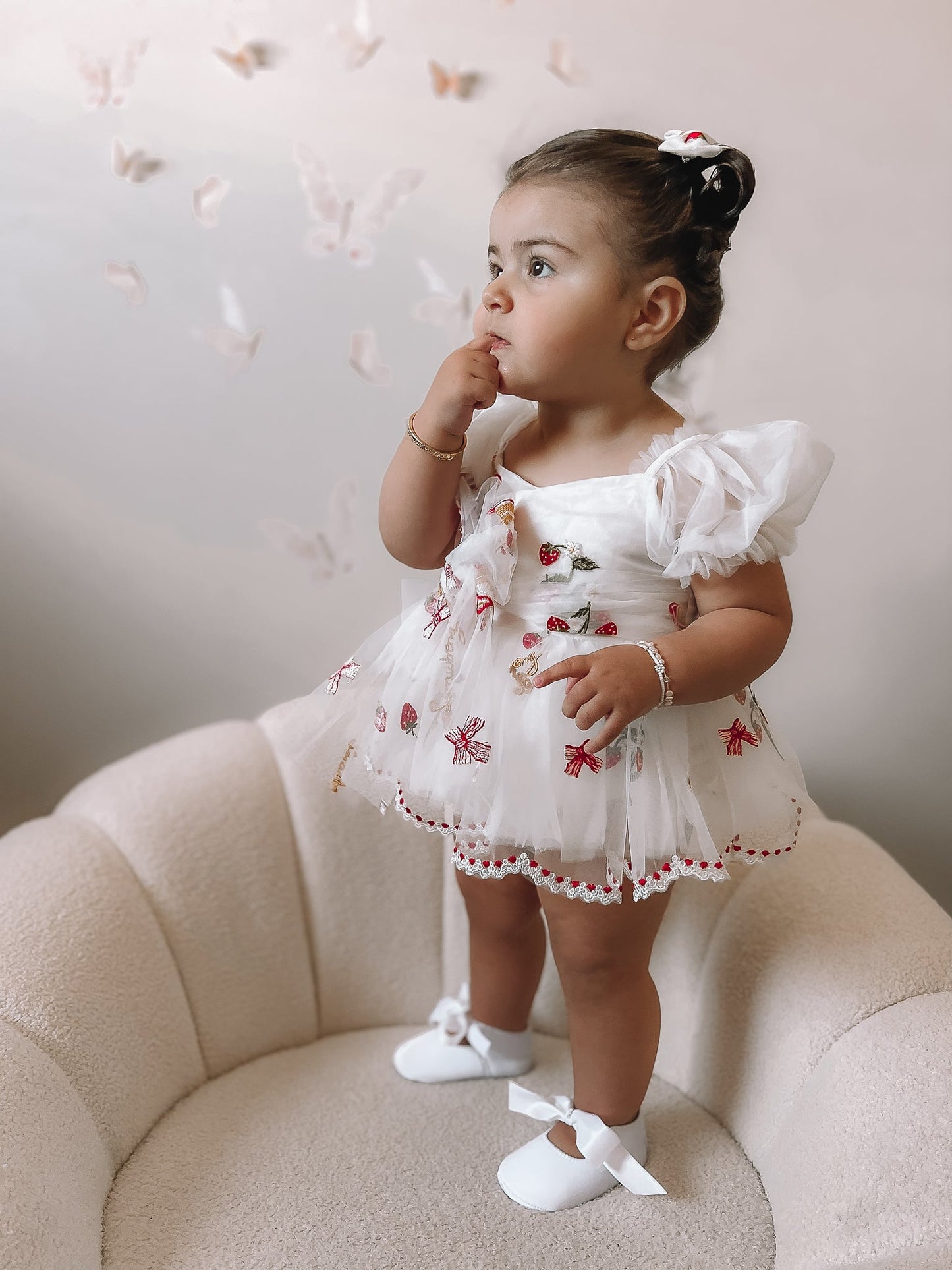 Strawberry Fields White Baby Girl Tulle Party Romper