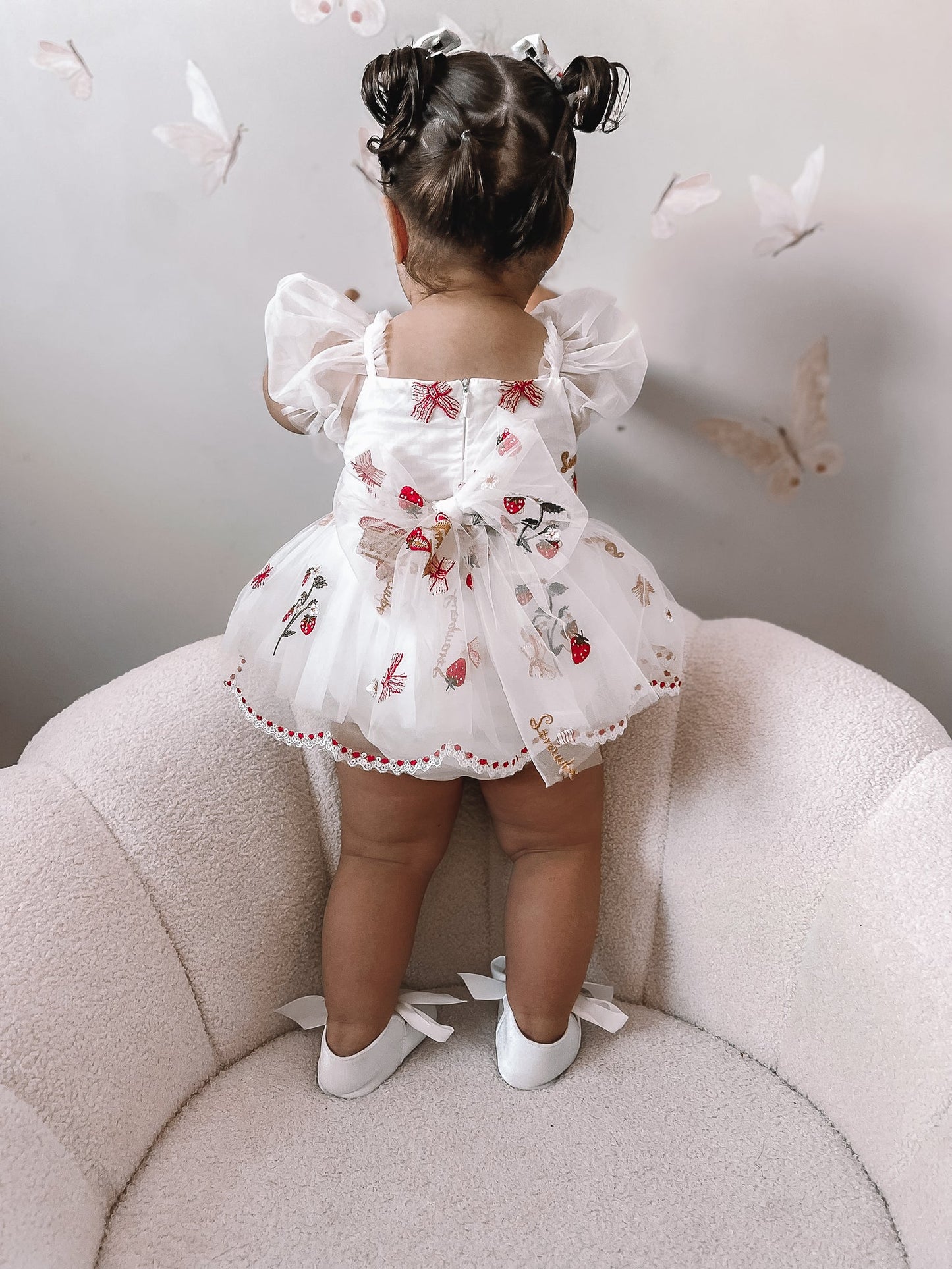 Strawberry Fields White Baby Girl Tulle Party Romper
