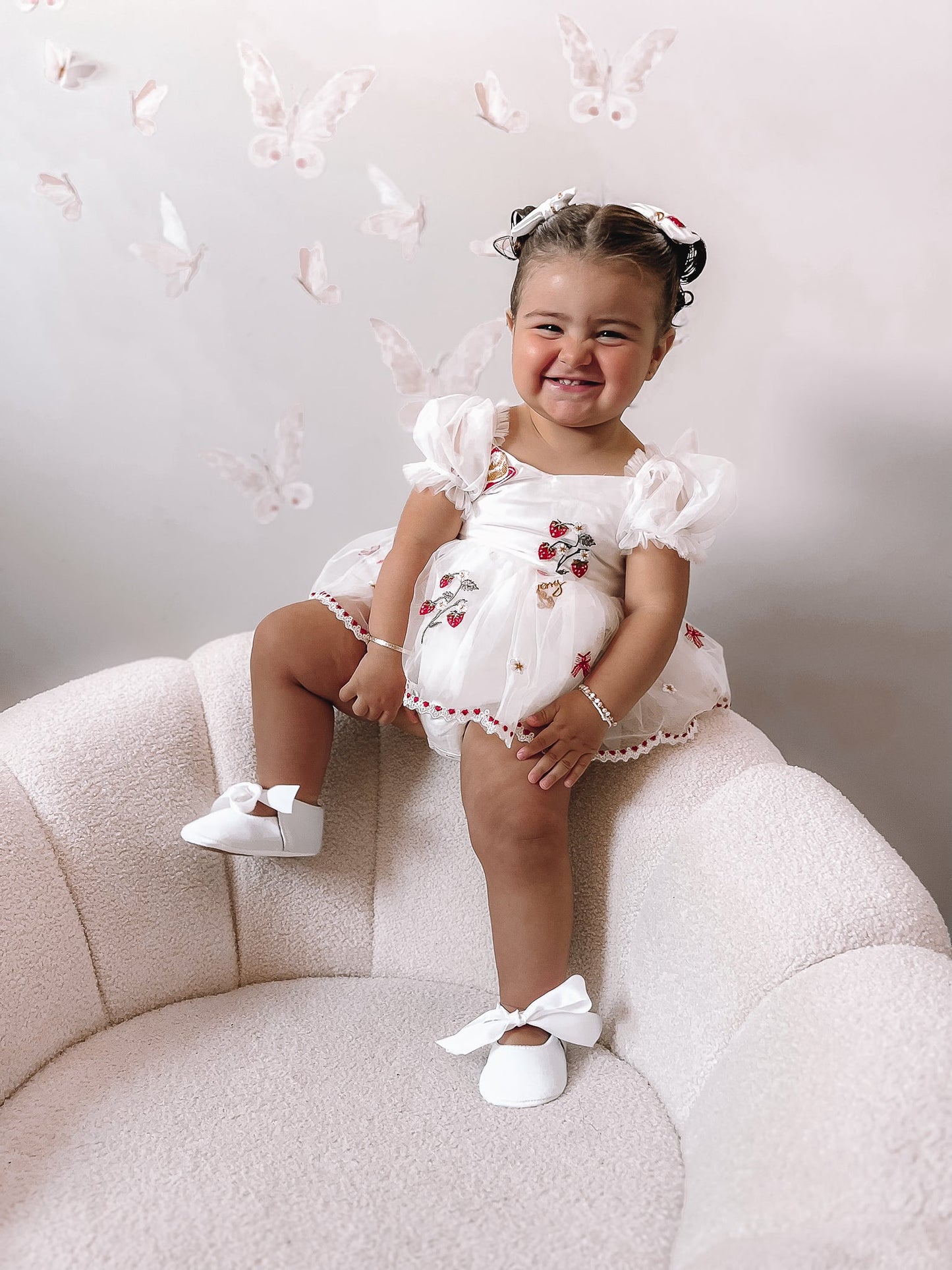 Strawberry Fields White Baby Girl Tulle Party Romper
