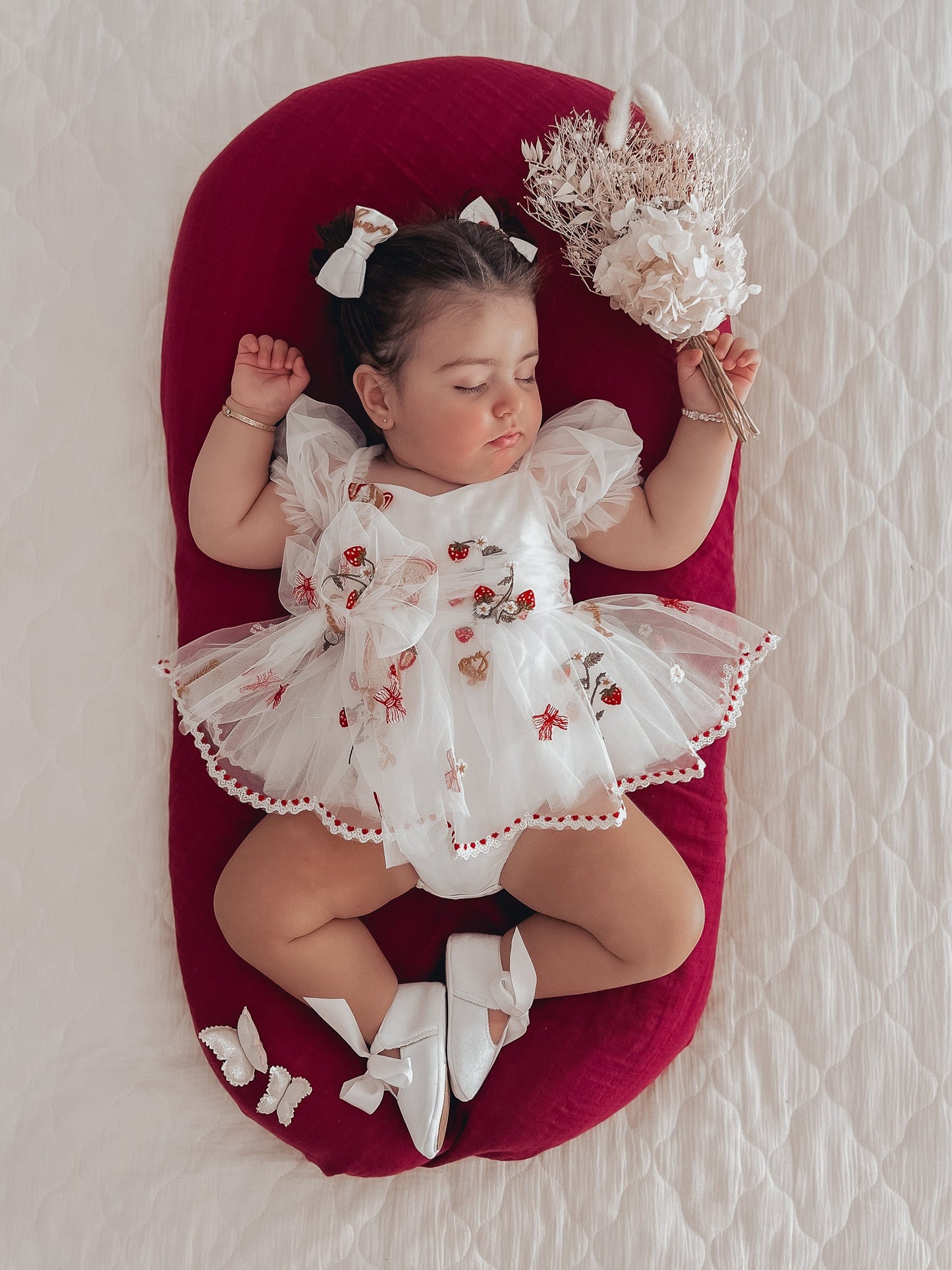 Strawberry Fields White Baby Girl Tulle Party Romper