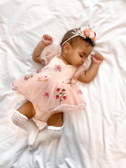 Strawberry Fields Pink Baby Girl Tulle Party Romper