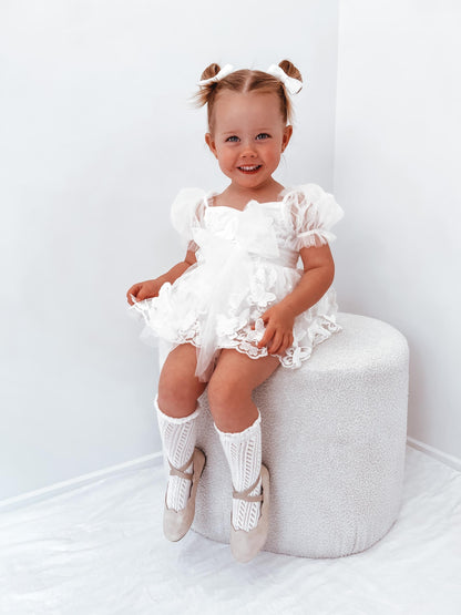 White Butterfly Kisses Baby Girls Embroidered Tulle Romper