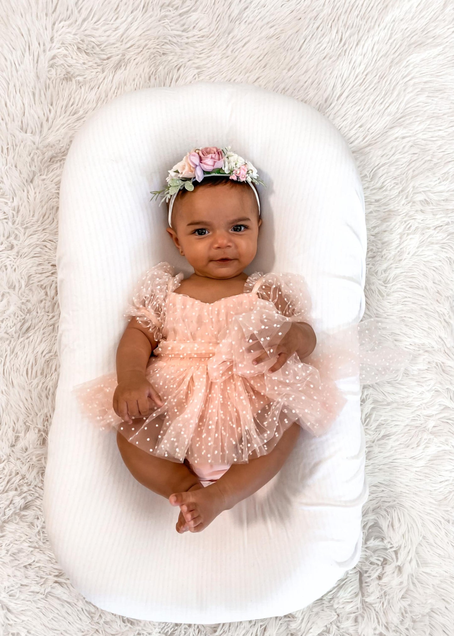 Swiss Dot Pink Rose Flower Fairy Baby Girl Tulle Party Romper