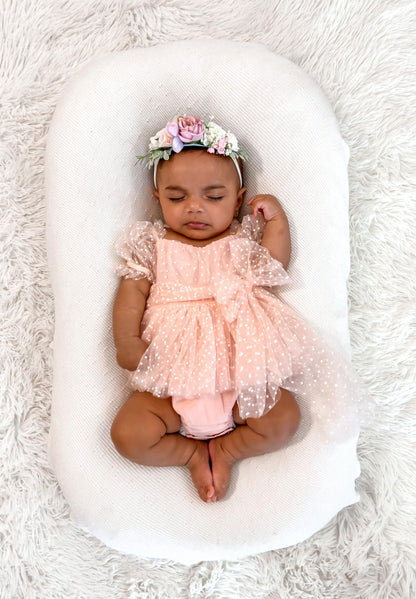 Swiss Dot Pink Rose Flower Fairy Baby Girl Tulle Party Romper
