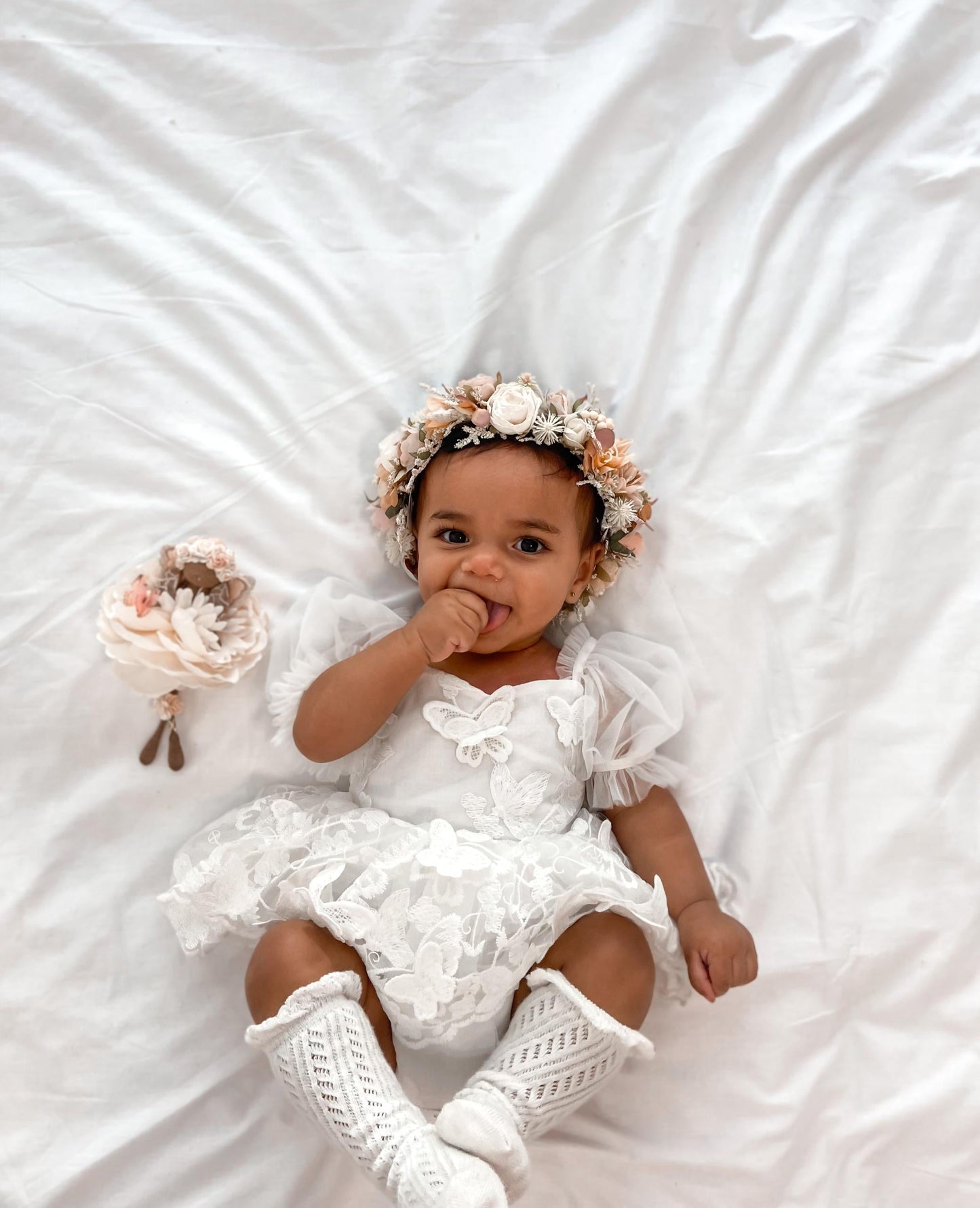 White Butterfly Kisses Baby Girls Embroidered Tulle Romper
