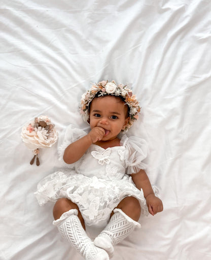 White Butterfly Kisses Baby Girls Embroidered Tulle Romper