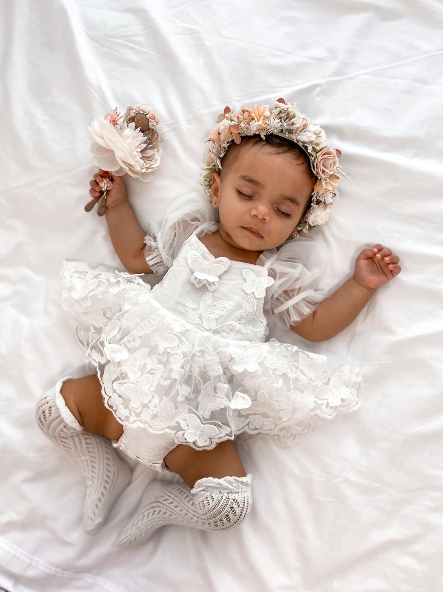 White Butterfly Kisses Baby Girls Embroidered Tulle Romper