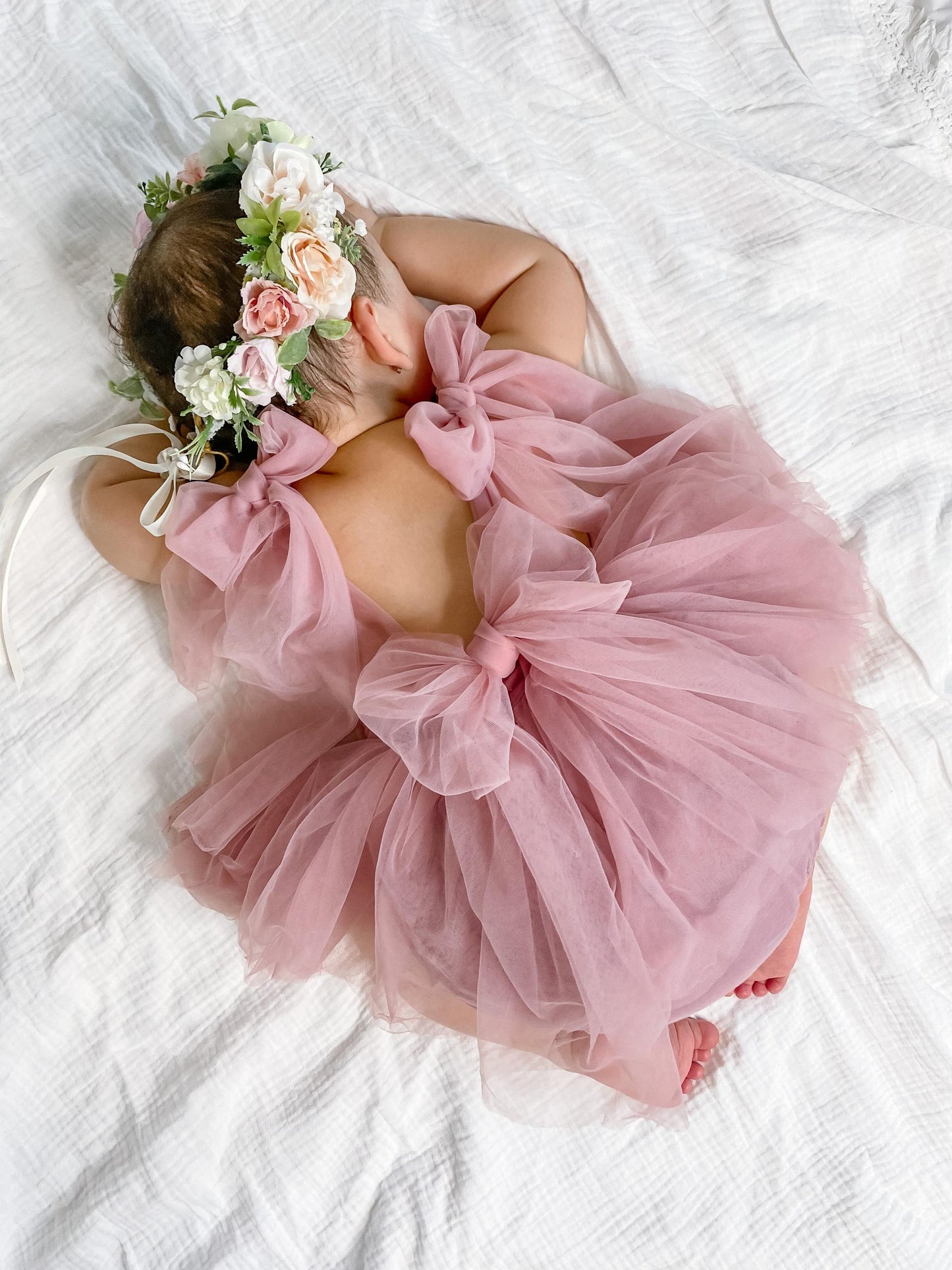 English Rose Dusty Rose Pink Baby Girl Tulle Romper