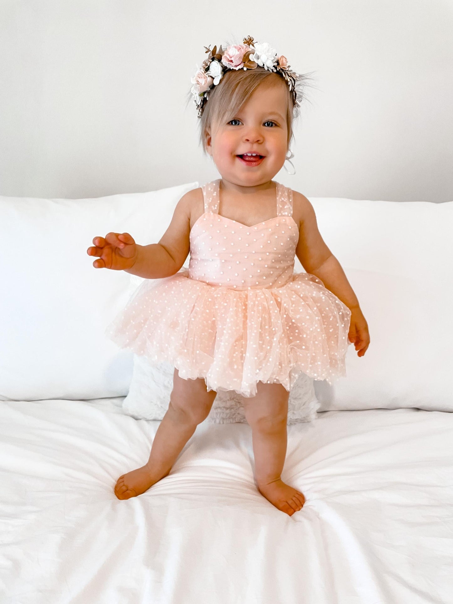 Wildflower Pink Rose Baby Girl Tulle Party Romper