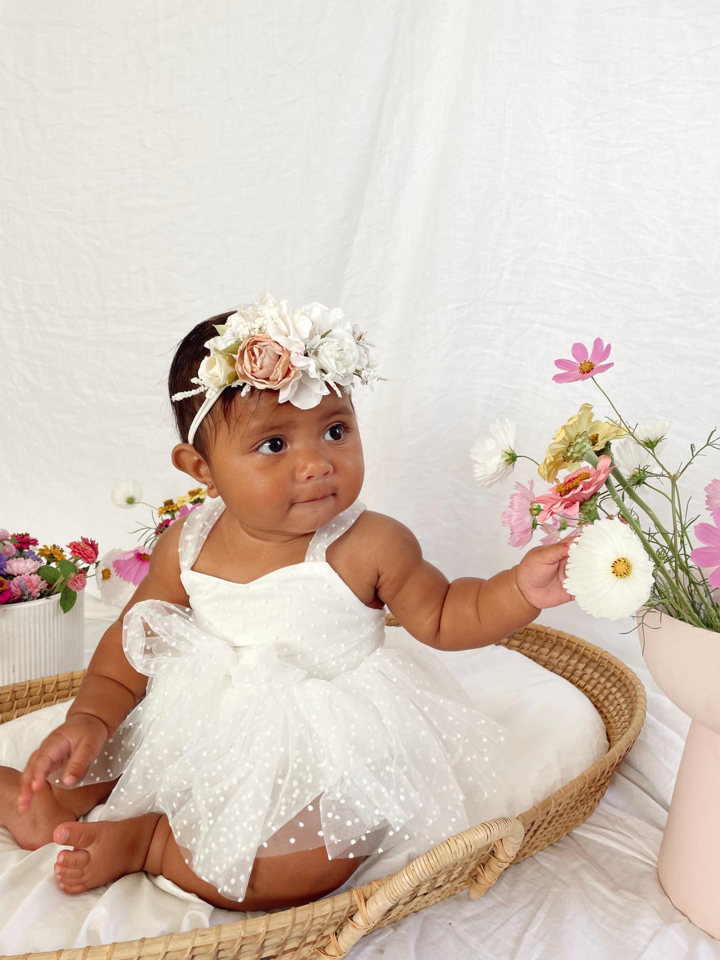White Wildflower Baby Girl Tulle Party Romper