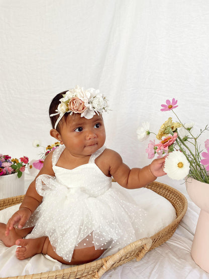 White Wildflower Baby Girl Tulle Party Romper