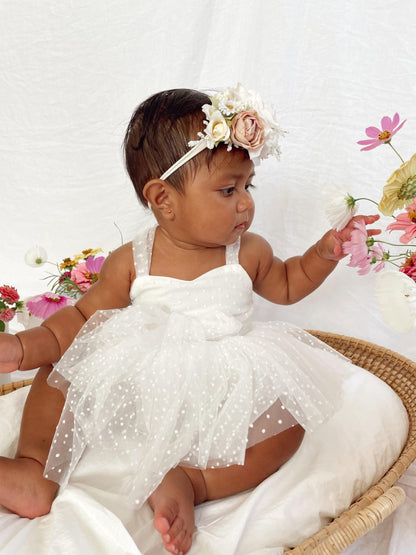 White Wildflower Baby Girl Tulle Party Romper