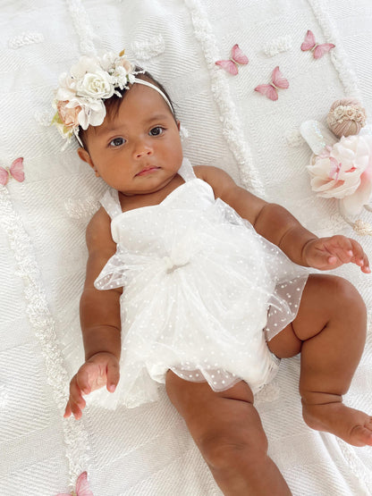 White Wildflower Baby Girl Tulle Party Romper