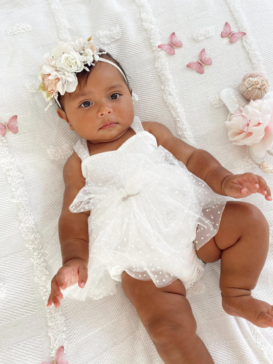 White Wildflower Baby Girl Tulle Party Romper