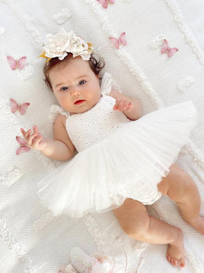 Trixie Belle White Tutu Baby Girl Tulle Party Romper