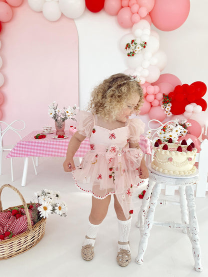 Strawberry Fields Pink Baby Girl Tulle Party Romper