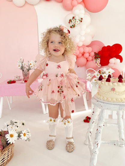 Strawberry Fields Pink Baby Girl Tulle Party Romper