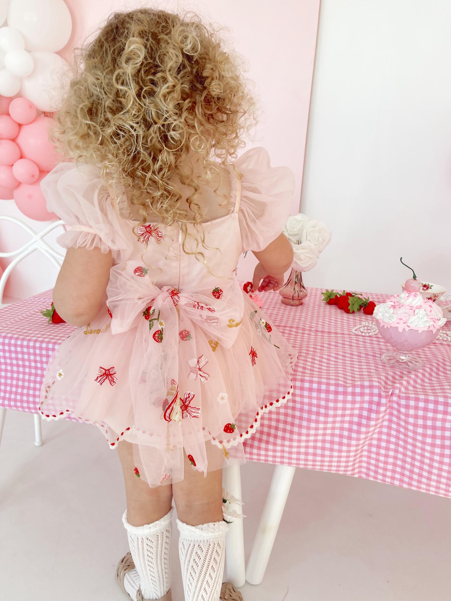 Strawberry Fields Pink Baby Girl Tulle Party Romper