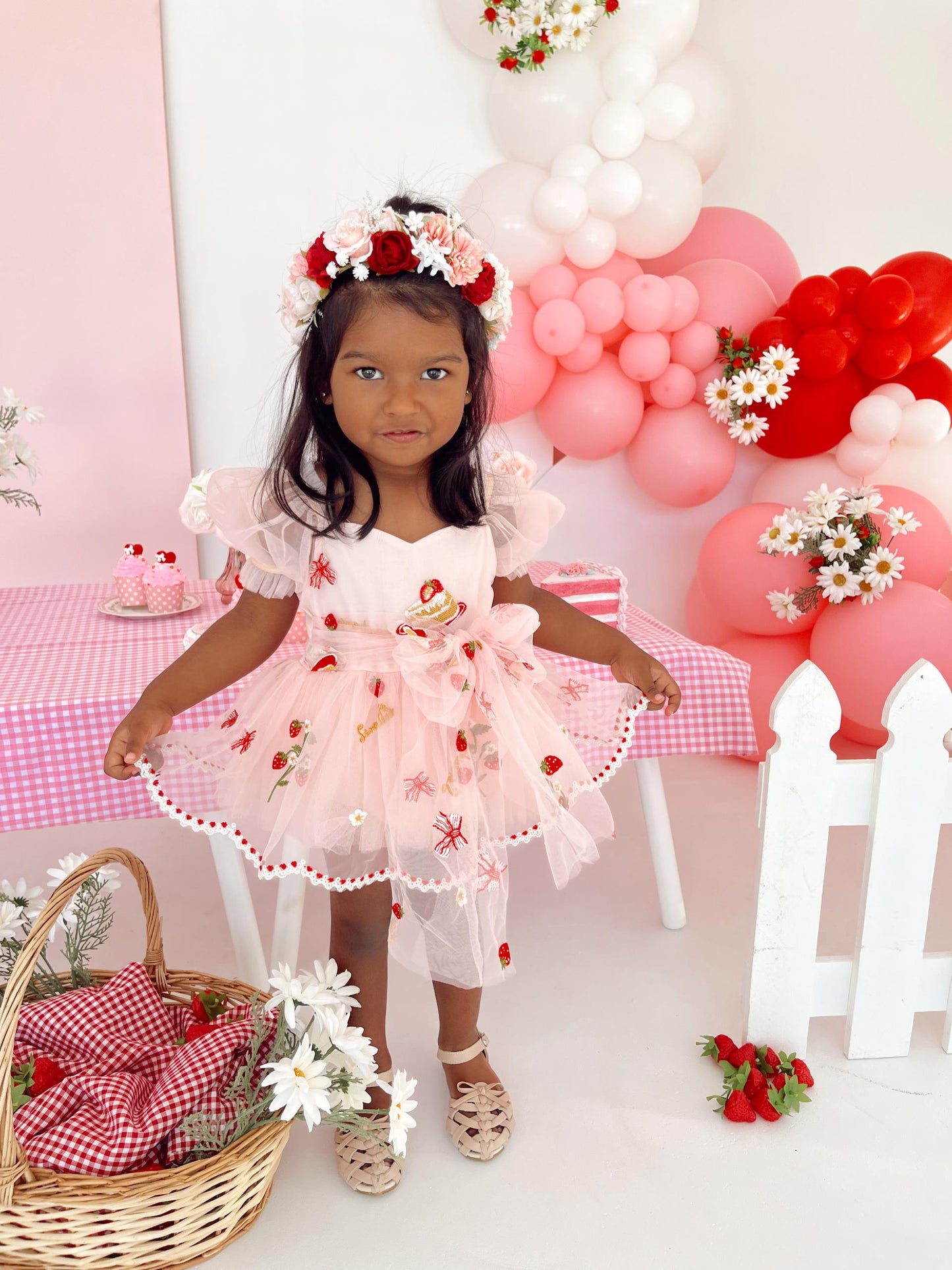 Strawberry Fields Pink Baby Girl Tulle Party Romper
