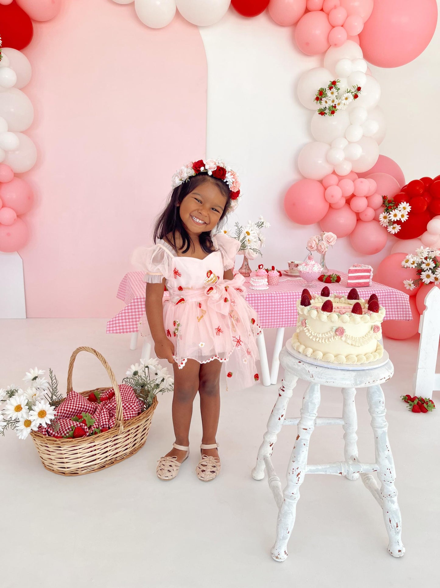 Strawberry Fields Pink Baby Girl Tulle Party Romper
