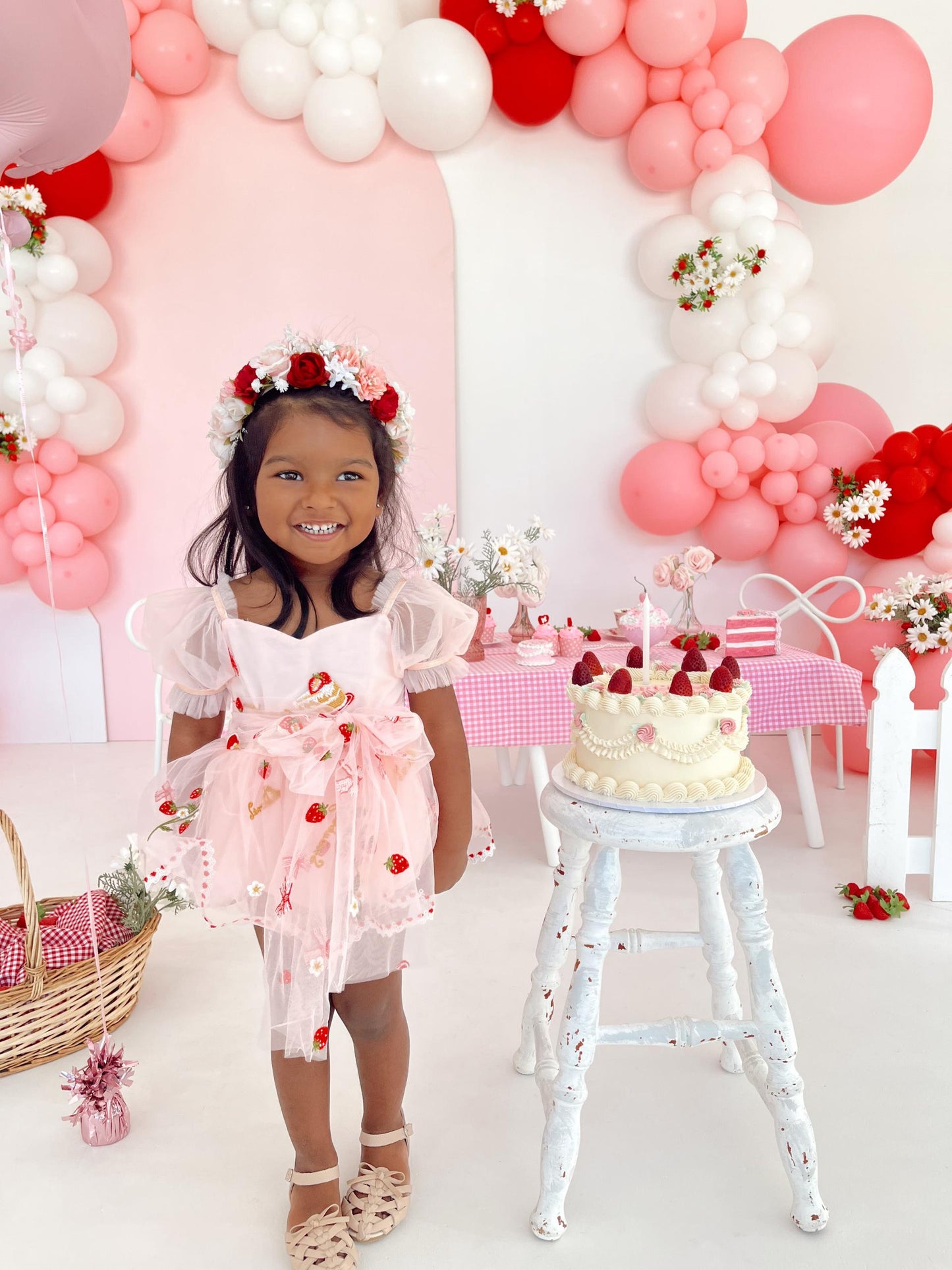 Strawberry Fields Pink Baby Girl Tulle Party Romper