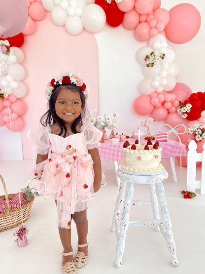 Strawberry Fields Pink Baby Girl Tulle Party Romper