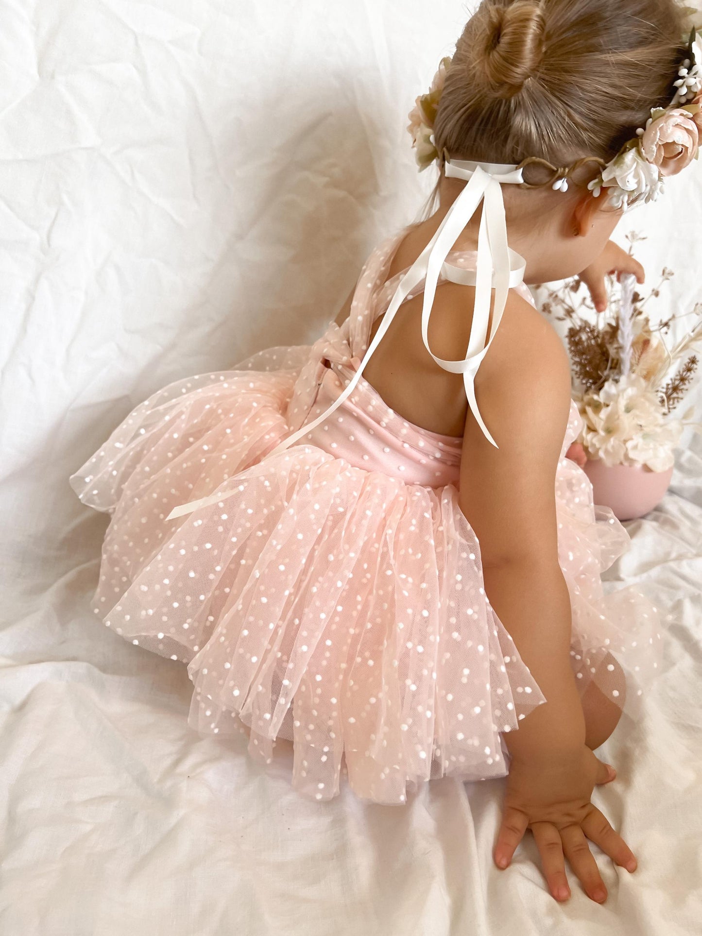Wildflower Pink Rose Baby Girl Tulle Party Romper