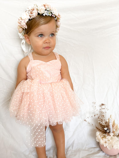 Wildflower Pink Rose Baby Girl Tulle Party Romper