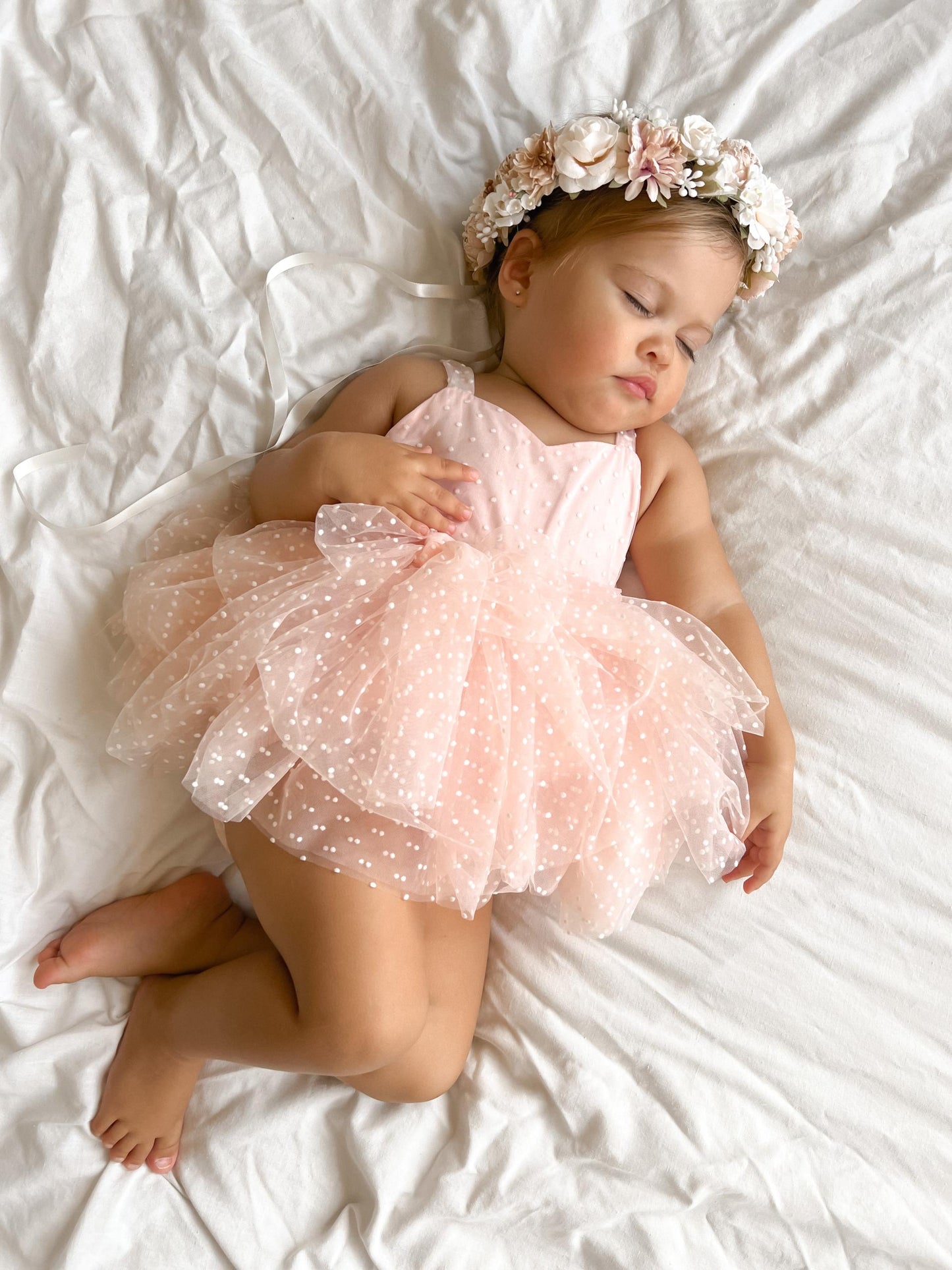 Wildflower Pink Rose Baby Girl Tulle Party Romper
