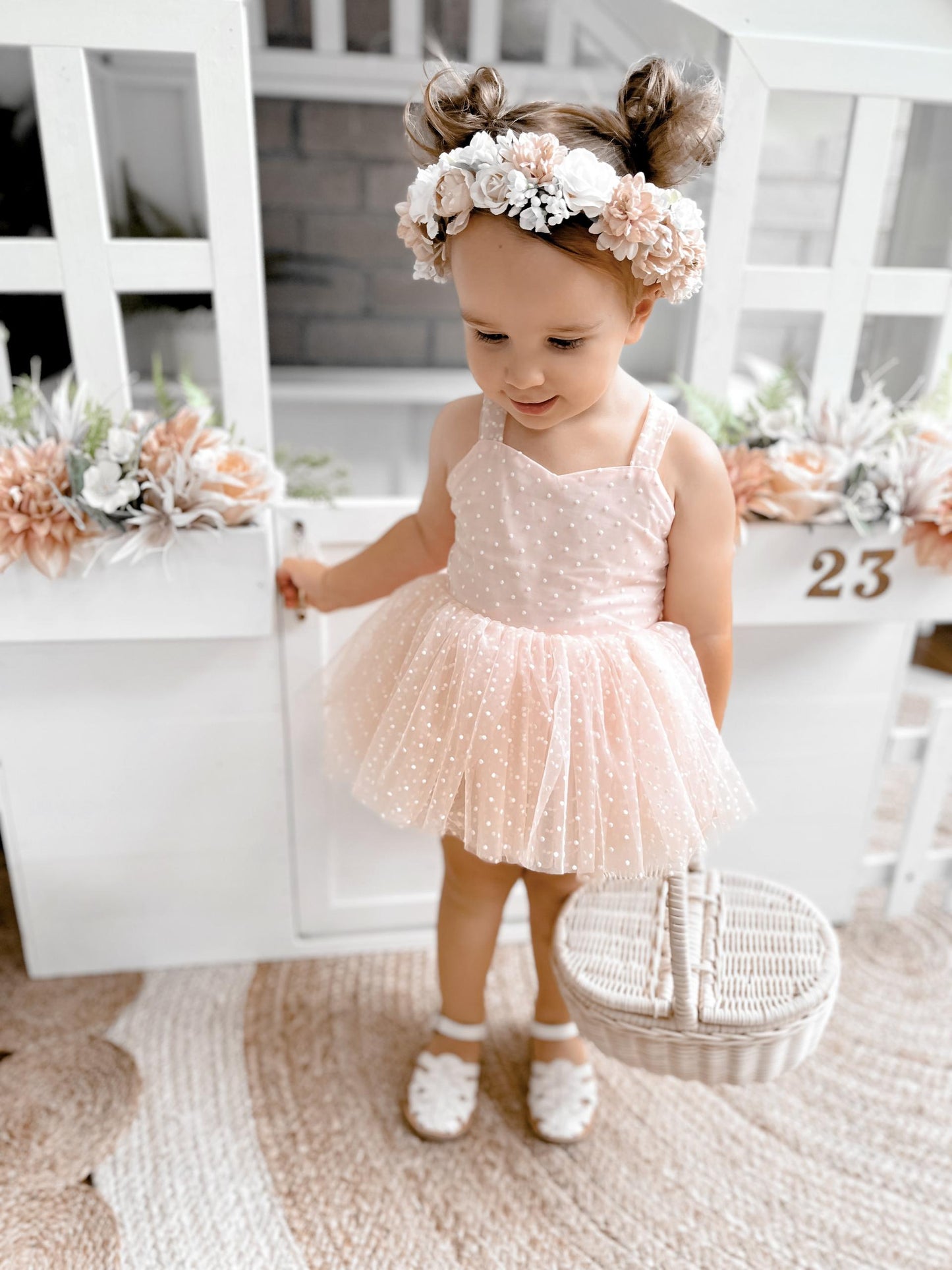 Wildflower Pink Rose Baby Girl Tulle Party Romper