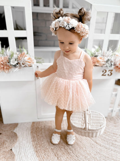 Wildflower Pink Rose Baby Girl Tulle Party Romper