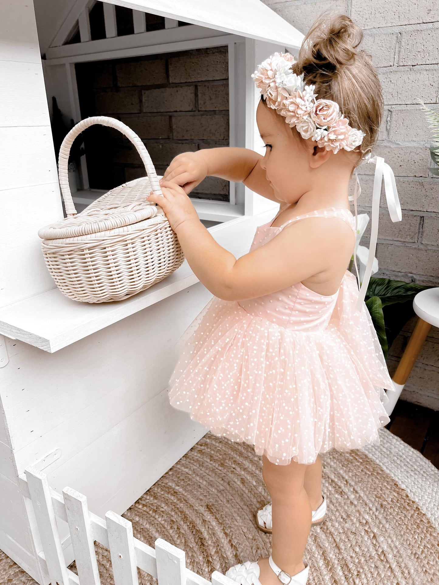 Wildflower Pink Rose Baby Girl Tulle Party Romper