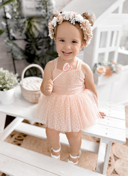 Wildflower Pink Rose Baby Girl Tulle Party Romper