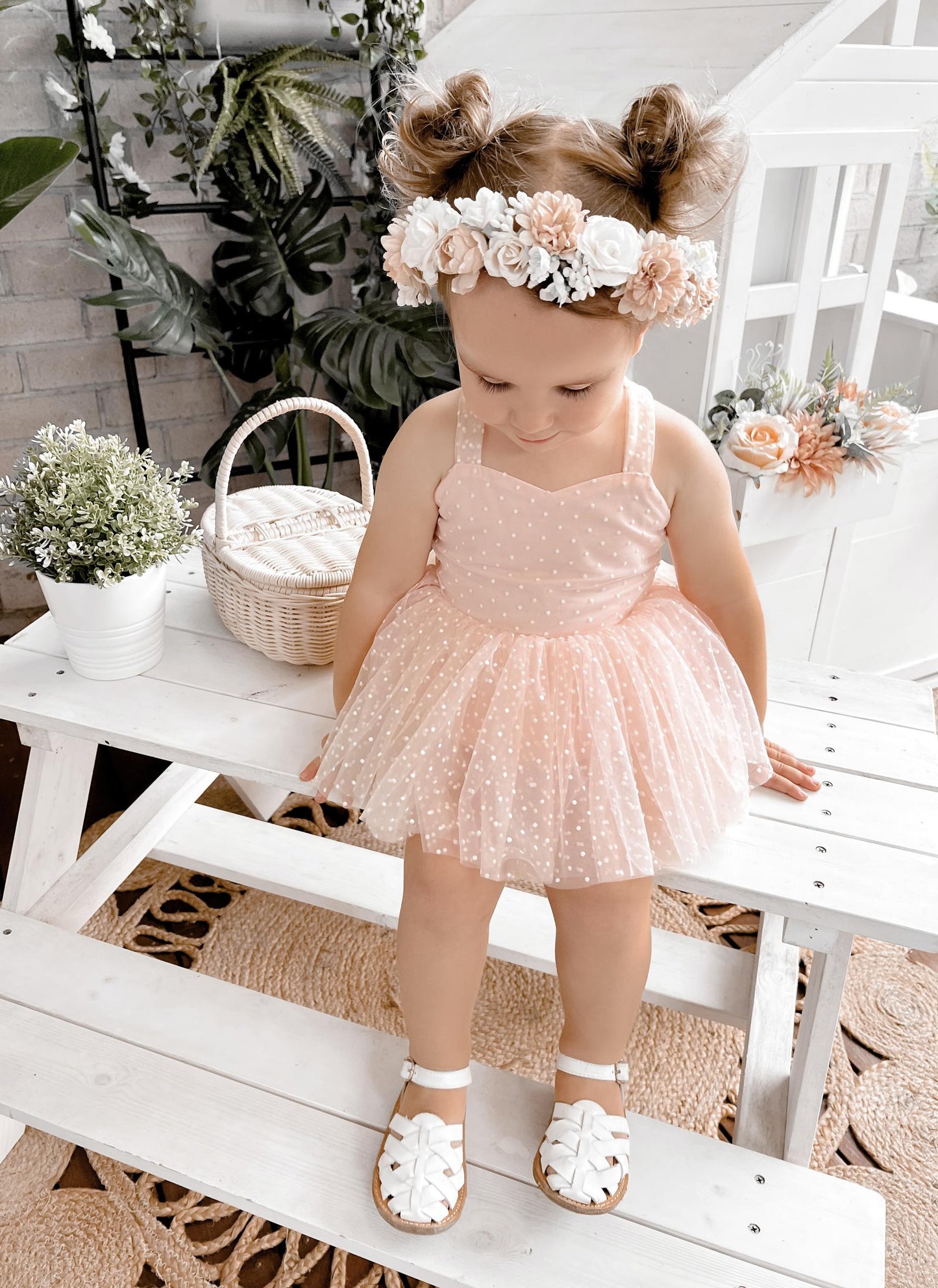 Wildflower Pink Rose Baby Girl Tulle Party Romper