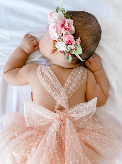 Wildflower Pink Rose Baby Girl Tulle Party Romper