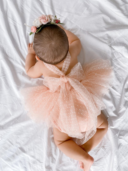 Wildflower Pink Rose Baby Girl Tulle Party Romper