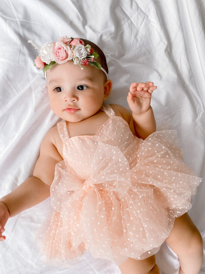 Wildflower Pink Rose Baby Girl Tulle Party Romper