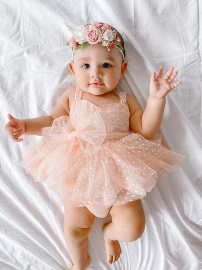 Wildflower Pink Rose Baby Girl Tulle Party Romper