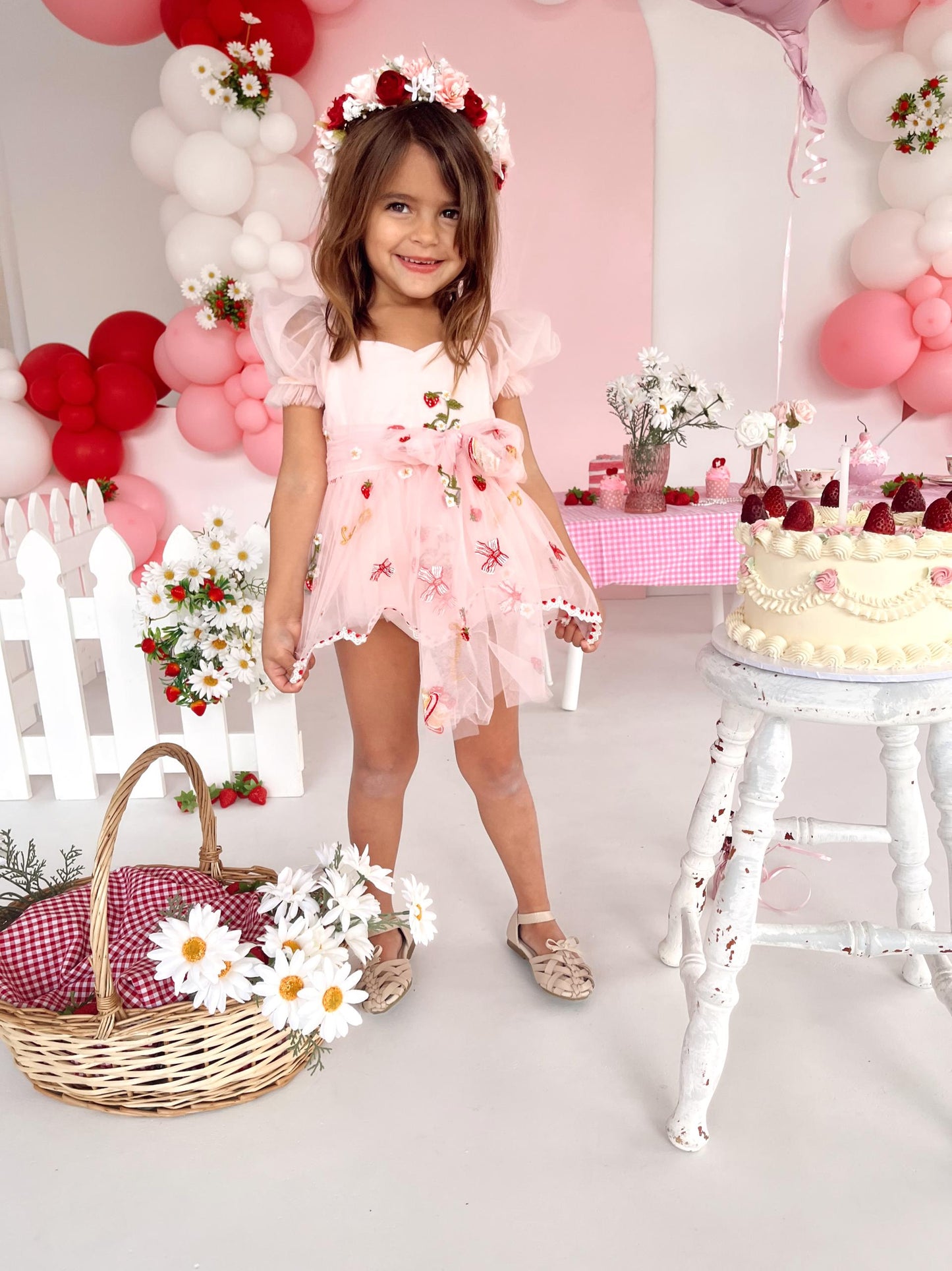 Strawberry Fields Pink Baby Girl Tulle Party Romper