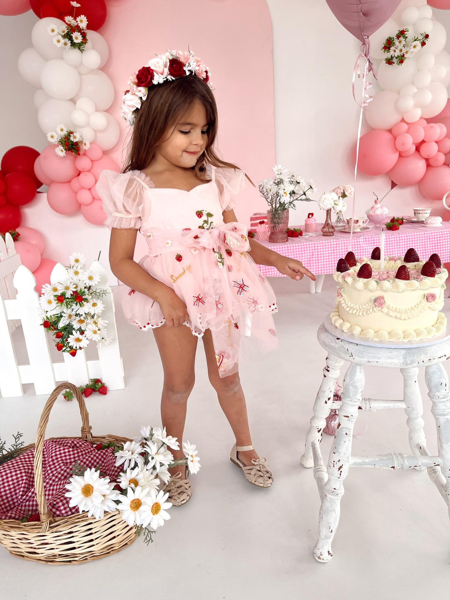 Strawberry Fields Pink Baby Girl Tulle Party Romper