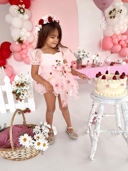 Strawberry Fields Pink Baby Girl Tulle Party Romper