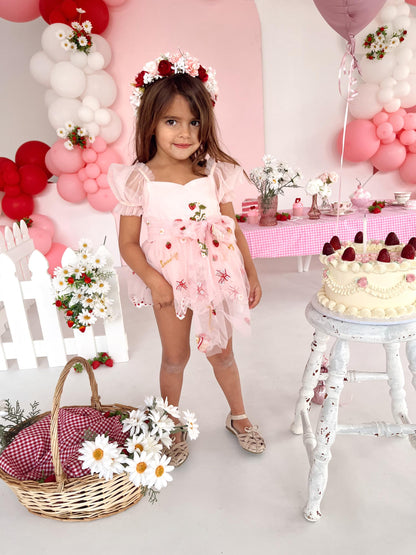 Strawberry Fields Pink Baby Girl Tulle Party Romper