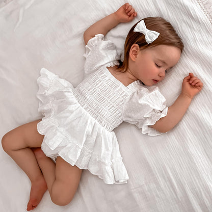 Lila White Baby Girl Cotton Romper
