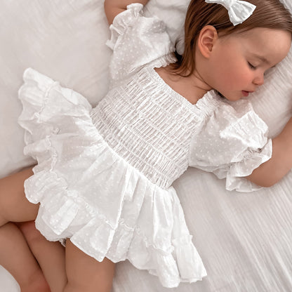 Lila White Baby Girl Cotton Romper
