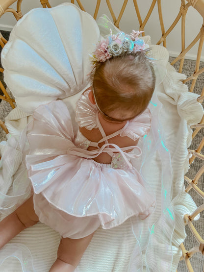 Mermaid Sequin Pink Organza Baby Girl Party Romper
