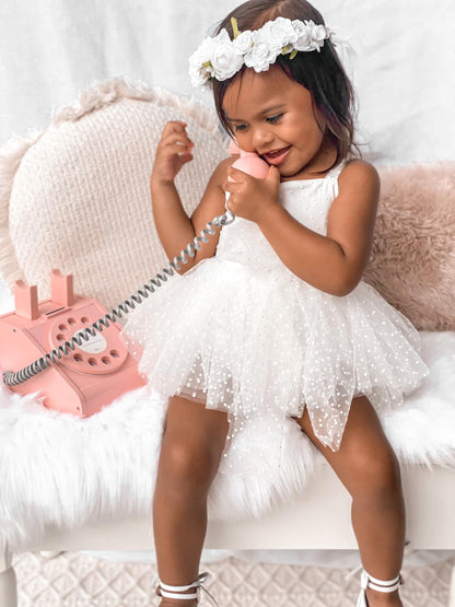 White Wildflower Baby Girl Tulle Party Romper