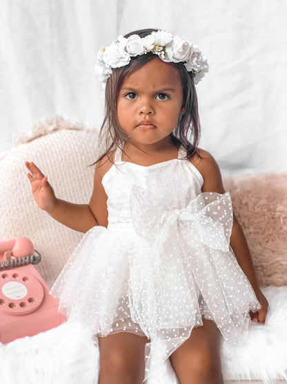 White Wildflower Baby Girl Tulle Party Romper