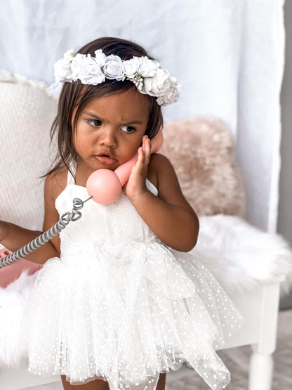 White Wildflower Baby Girl Tulle Party Romper