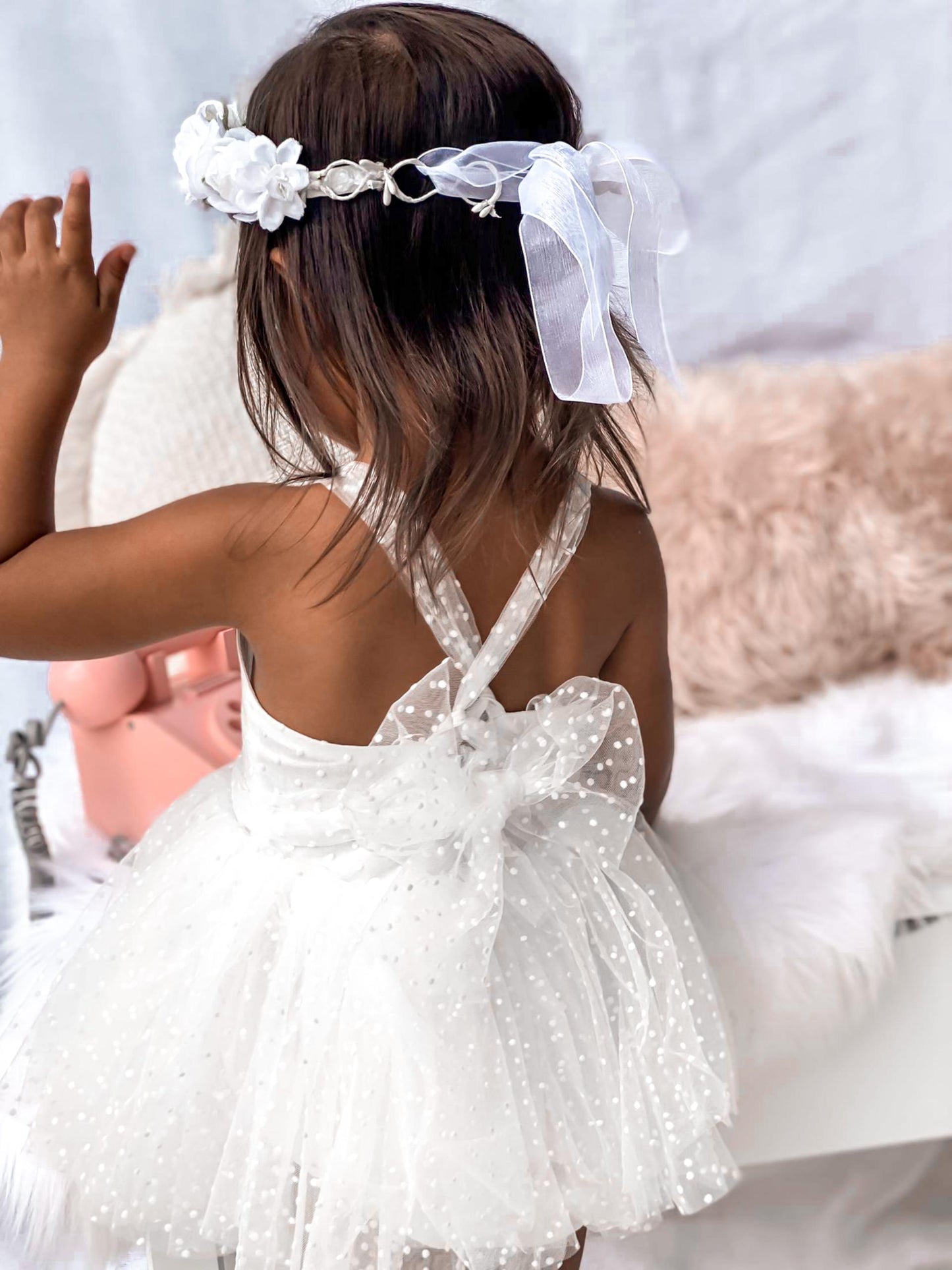 White Wildflower Baby Girl Tulle Party Romper