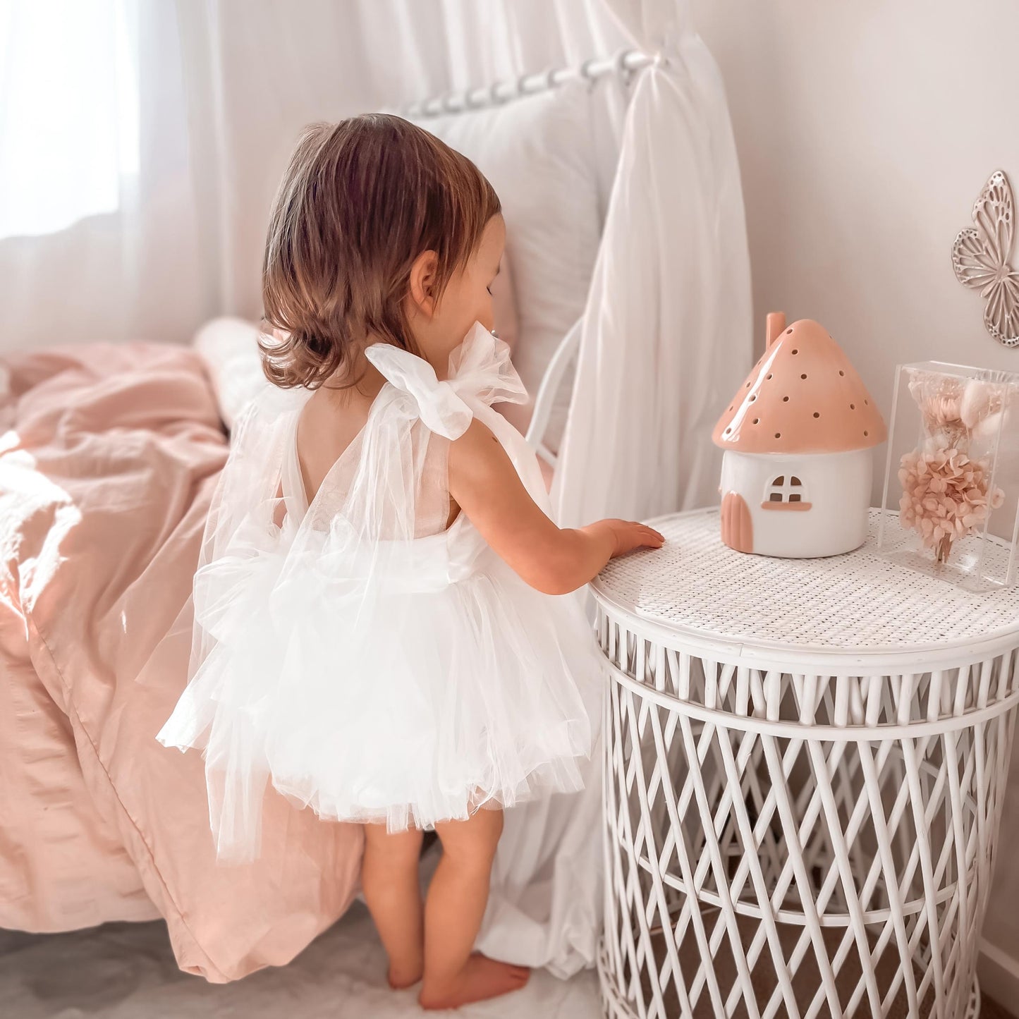 White English Rose Baby Girl Tulle Romper